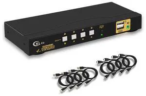 CKLau KVM Switch HDMI 4 Port wit Audio and 4 kit Cables, 4 Port HDMI KVM Switch Support 4K@60Hz 4:4:4, EDID, Hotkey Switching