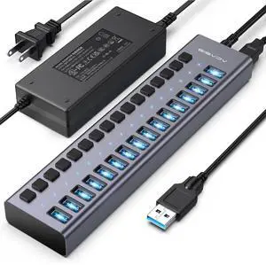 Powered USB 3.1 Hub, ACASIS 16 Ports USB 3.1 Hub with 10Gbps Data SpeedAluminum Housing, USB Hub Powered with 96W Power Adapter, USB Hub for PC/Laptop, Computer, Flash Drive, Printer, Camera