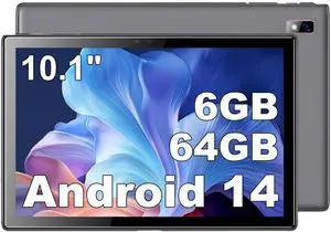 BYYBUO A10_L 10.1-inch Tablet | 6GB RAM + 64GB ROM | Android 14 OS | Quad-Core Processor | 5000mAh Battery | 1280x800 IPS HD Touchscreen | 5MP+8MP Camera | Bluetooth | WiFi | Grey
