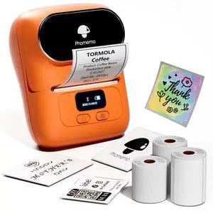Phomemo M110 Label Maker- Mini Portable Bluetooth Thermal Label Printer for Clear Label, Barcode, Clothing, Office, Business, Compatible with Android & iOS, Orange