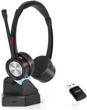 MAIRDI Wireless Headset with Microphone for PC, 5.2 Bluetooth Headset with Mic Noise Canceling for Truck Driver Office Call Center, 40H Play Time, Bluetooth Phone Headset for Teams Skype Zoom Jabber