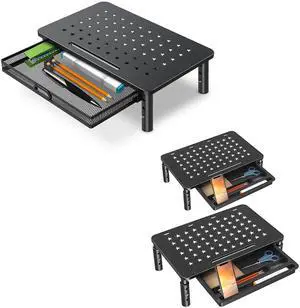 Zimilar Monitor Stand Riser with Drawer, 3 Height Adjustable Monitor Stand for Computer, Laptop, Printer, Notebook, iMac, Premium Metal Monitor Riser