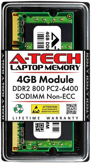 A-Tech 4GB DDR2 800MHz SODIMM PC2-6400 1.8V CL6 200-Pin Non-ECC Unbuffered Laptop RAM Memory Upgrade Module