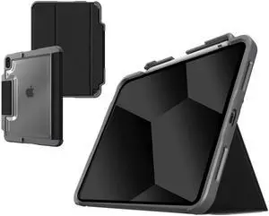 STM Dux Plus for iPad (A16/10th Gen) Ultra-Durable, Lightweight Case with Clear Back, Apple Pencil USB-C/Gen 1 Storage, and Magnetic Battery-Saving On/Off Cover - Black.