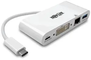 Tripp Lite USB C to DVI Multiport Video Adapter Converter 1080p w/ USB-A Hub, USB-C PD Charging, Gigabit Ethernet Port , Thunderbolt 3 Compatible, USB Type C, USB Type-C (U444-06N-DGU-C)