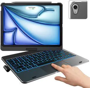 typecase Touch Keyboard Case with Trackpad for iPad Air 11-inch (M3 2025 / M2 2024): 360°Rotatable - 11 Colors Backlight - Wireless Keyboard with Pencil Holder for iPad Air 5th & 4th Gen,Space Gray