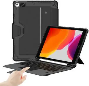 Nillkin iPad 9th Generation (10.2", 2021) Case with Detachable Keyboard, Magic Trackpad, Portrait/Landscape Modes, Rugged Keyboard Case with Camera Cover for iPad 8th/7th Gen, Black