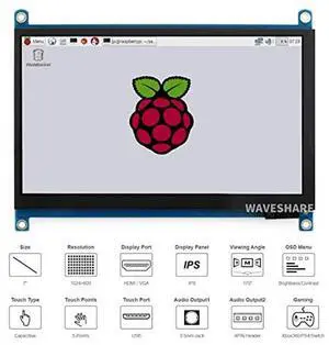 7inch HDMI LCD (H) Display Capacitive Touch Screen 1024x600 IPS LCD HDMI Module Compatible with Raspberry Pi, Jetson Nano,BB Black, Banana Pi Support Microsoft XBOX360 and Nintendo Switch