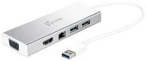 j5create USB 3.0 Hub with HDMI, VGA, RJ45 Gigabit Ethernet, 2 USB 3.1 Type-A Ports - High Speed Data Transfer Adapter for Mac, Windows, Desktop PC - Supports Up to 2K Resolution (JUD380)