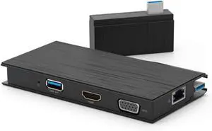 VisionTek VT100 Portable USB-A Dual Monitor Hub - 1x HDMI, 1x VGA, 2x USB Ports, micro/SD Reader, Ethernet for Windows