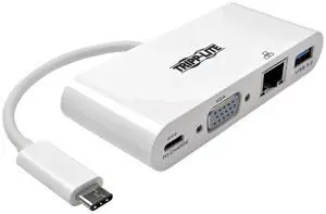 Tripp Lite USB C to VGA Multiport Video Adapter Converter 1080p w/ USB-A Hub, USB-C PD Charging Port & Gigabit Ethernet Port, Thunderbolt 3 Compatible, USB Type C, USB-C, USB Type-C (U444-06N-VGU-C)