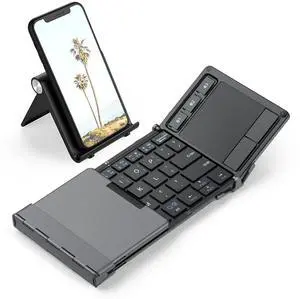 iClever Foldable Keyboard, BK08 Bluetooth Keyboard with Sensitive Touchpad (Sync Up to 3 Devices), Tri-Folding Pocket-Sized for Windows Mac Android iOS