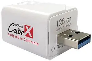 PioData iXflash Cube 128GB Photo Storage Device Apple MFi Certified USB Type A for iPhone & iPad, Auto Backup Photos & Videos