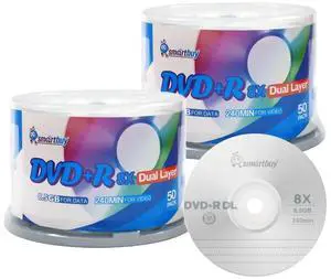 Smart Buy Logo 100 Pack DVD Plus R DVD+r Dl 8.5gb 8X Double Layer Blank Data Record 100 Discs Spindle