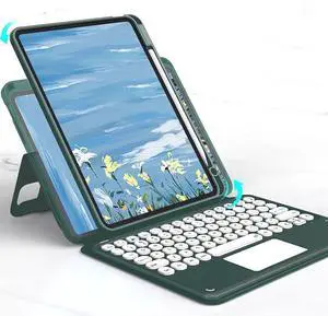 HENGHUI Magnetic iPad 10th Gen 2022 Keyboard Case with Touchpad & Round Key Caps (DarkGreen)