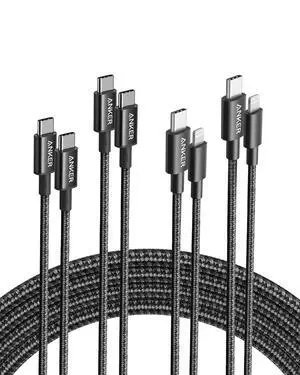 Anker 333 USB C to USB C Cable (6ft 100W, 2-Pack), USB 2.0 Type C Charging Cable Fast Charge New Nylon USB-C to Lightning Cable, 331 Lightning Charging Cord (Black, 2Pack, 6ft), MFi Certified