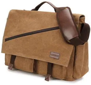 RAVUO Canvas Messenger Bag,15.6 Inch Mens Satchel Water Resistant Briefcases Vintage Shoulder Bag for College Business