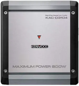 Kenwood KACD3104 Class D 4-Channel Power Amplifier; Max Power 600W; RMS 50W x4 (4); RMS 75W x4 (2); Variable High and Low Pass Filter; Bass Boost