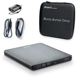 Maerd External Blu Ray DVD Drive, USB3.0 Type-C Portable Blu Ray Player CD DVD BD Burner 6X 3D CD DVD Bluray Burner for Windows XP/7/8/10 Laptop, Desktop (Grey)