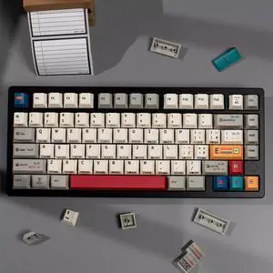 147 Keys Beige Gray Keycaps Retro Cherry Profile Dye-Sub Creamy Side Print Keycap Set for Cherry Mx Switches ISO ANSI Layout Mechanical Keyboard