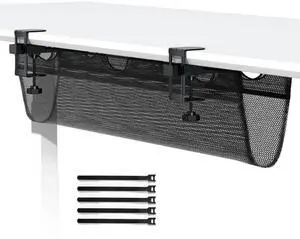 PUTORSEN Cable Management Net, 36 Inch Clamp-on Cable Net Under Desk, No Drill Cable Management for Wire, Mesh Cable Organizer for Home and Office, Black