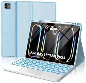 WINCHKING Multi-Touch Trackpad Keyboard Case for iPad Pro 11 inch (M4) 2024,7-Color Backlit Detachable Wireless Keyboard with Built-in Pencil Holder Protective Cover for iPad Pro 11" 5th Gen(Blue)