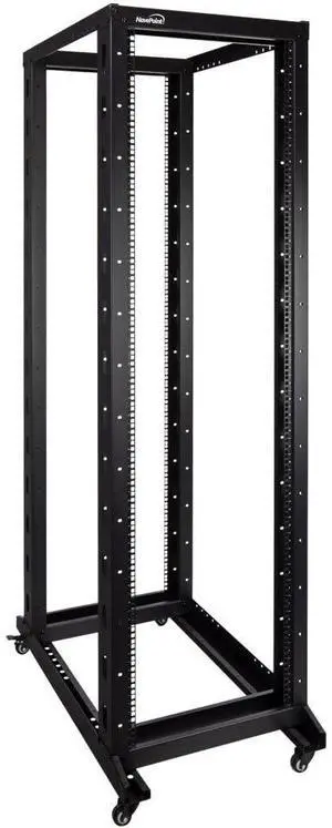 NavePoint 42U Server Rack, 4-Post Open Frame Rack for 19" Networking Equipment, 1000mm, Stationary/Casters, Black Steel, Max Weight Capacity 881 Lbs