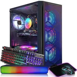 STGAubron Gaming PC Desktop Computer, Intel Core I7 up to 3.9 GHz, Radeon RX 580 8G, 16G RAM, 512G SSD, WiFi, Bluetooth 5.0, RGB Fan x6, RGB BT Sound Bar, Windows 10 Home