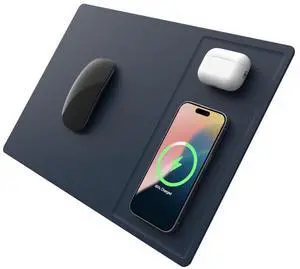 POUT H3 PRO Dual Qi Wireless Charging Mouse Pad  Dual Fast Wireless Chargers for Smartphones and Earbuds  Smooth Surface with Anti-Slip Base for Home and Office Use (Frost Blue)