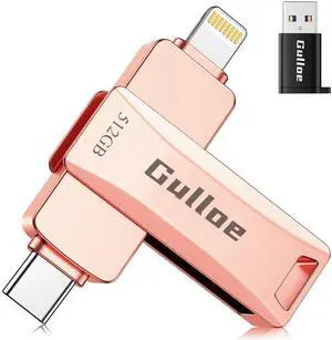 Gulloe 512GB Flash Drive Intended for iPhone, Plug and Play, No Application Required, Memory Stick Storage for Photos and Videos Backup, Compatible with iPhone iPad Android PC (Rose Gold)