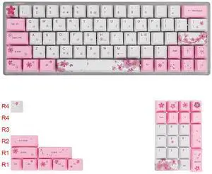 (Only Keycaps) Sakura 60% PBT Keycaps Set OEM for MX Switches Mechanical Keyboard ANSI Layout Compatible with GH60 RK61/ALT61/Annie/poker GK61 GK64 (Korean)