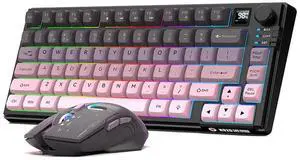 75% Wireless Gaming Keyboard and Mouse Combination, with Rechargeable Battery, Glowing Mechanical Feel Keyboard, Ergonomic RGB Optical Mouse, for Gaming/Business (BlackBerry Powder)