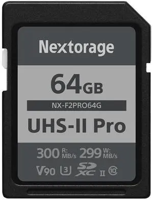 Nextorage 64GB SDXC UHS-II V90 Japanese Brand pSLC Max. Write Speed 299MB/s Max. Read Speed 300MB/s 4K Recording NX-F2PRO64G SD Card Memory for Camera