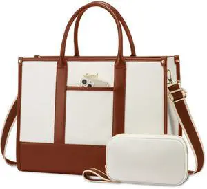 LOVEVOOK Laptop Tote Bags for Women Work Bag 17.3 inch Large Professional Teacher Purse Lightweight Computer Bag Briefcase Business Office, Beige-brown