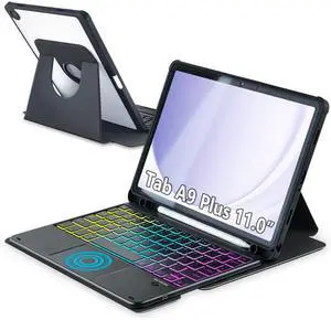 MePadKey Touchpad Keyboard Case for Samsung Galaxy Tab A9 Plus 11 inch SM-X210/X215/X216, 360 Degree Rotating Cover with Color Backlight Magnetic Removable Keyboard for Tablet A9+ (Black)