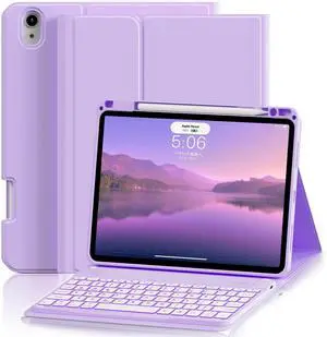 SQBEBS Case with Keyboard for iPad Air 11 inch M3/M2 2025/2024, iPad Air 5th/4th Generation 10.9 inch, 7 Colors Backlit Detachable Bluetooth Keyboard, Stand Folio Cover with Pencil Holder, Purple