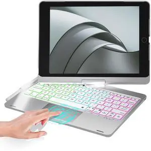 BABG Keyboard Case for iPad 9th Generation, 360° Rotatable Backlit Keyboard with Pencil Holder for 10.2 inch iPad 9th Gen 2021/ 8th Gen 2020/ 7th Gen 2019 and iPad Air 3 / Pro 10.5" -Metallic Silver