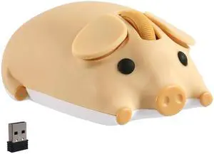 Wireless Bluetooth Mouse Cute Animal Pig Shape 2.4G & Bluetooth Dual Mode Computer Mice with USB Receiver Portable Compact 1200DPI Optical Cordless Mouse for Laptop iPad PC Notebook Kids Gift (Yellow)