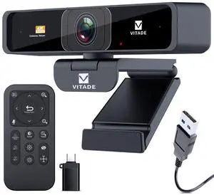 VITADE 4K Zoomable Webcam with Upgraded Remote Control, 8MP Sony Sensor Webcam with Microphone and 4X Digital Zoom, Pro USB Webcam for Streaming/Conference/Online Teaching/Video Calling/Zoom/Skype