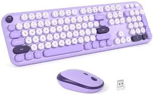 MOFII Wireless Keyboard and Mouse Combo - Pale Violet Full Sized Plug and Play Colorful Computer Keyboards - 104 Keys Round Keycap USB 2.4G Cute Keyboard for Windows/Laptop/Mac/Desktop/PC