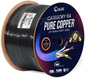 NewYork Cables Cat6a Plenum Cable 1000ft - Certified 100% Solid Pure Copper CAT6 A Ethernet Cable  23 AWG, 750 MHz, PoE++ - Unshielded Twisted Pair - Cat 6a 10 GB High Speed for Networking & Gaming