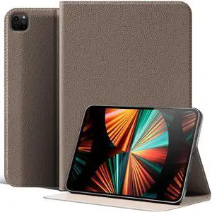 XFYKJIN Case for iPad Pro 12.9 in 6th / 5th/ 4th /3th Gen 2022/2021/2020/2018, Leather Protective Shockproof Smart Cover Adjustable Stand - Auto Wake/Sleep and Multiple View Angles, Gray Brown