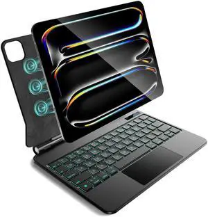 CSZZACME for iPad Pro 11 inch case with Keyboard M4 2024,Magic Keyboard iPad Pro 11 inch M4 2024,Magnetic Attach,Multi-Gesture Trackpad,7-Color Backlight,Shortcut Keys,Auto Sleep/Awake,Black