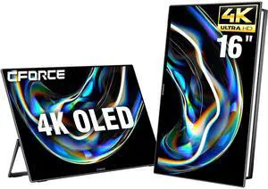 c-force Portable Monitor 4K OLED 16-inch 10bit w/VESA & 180° Adjustable Stand, Ultra-Slim & Lightweight HDR Gaming Display, USB C Travel Second Monitor for Laptop Phone Mac Xbox PS5 Switch, Metal Body