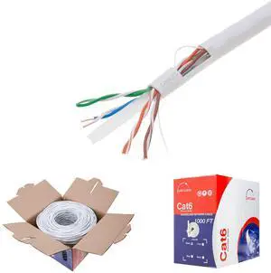 Cables Direct Online 1000ft CAT6 CMR Riser Solid CCA (Copper Clad Aluminum) Cable 550Mhz Ethernet LAN UTP 23AWG RJ45 Network Wire Bulk (White)