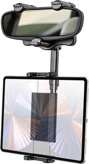 Dosvsi Rearview Mirror Car Tablet Holder, Car Rear View Mirror Tablet Mount, 360° Rotatable and Retractable Tablet Clip Compatible with iPad Pro 12.9 Air Mini, iPhone, Galaxy Tab, Z Fold, 4-13" Tablet