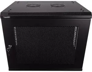 NavePoint 9U Server Rack Enclosure - 17.7' Deep, Wall Mount Network Cabinet with Locking Perforated Door, 19' IT Equipment Compatible, Removable Side Panels, Black