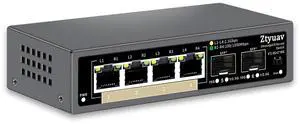 Ztyuav 6 Port Unmanaged 2.5G Ethernet Switch with 4 x 2.5G RJ-45 Base-T Ports, 2 x 10G SFP+, Ports Speed Auto-Negotiation-100/1000/2500Mbps, One-Key VLAN, Plug & Play, Fanless & Metal