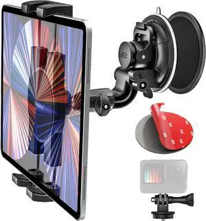 Windshield Car Tablet Holder, Heavy Duty Suction Cup Window Dashboard Tablet Mount for Car/Truck/Vehicle/SUV with 1/4'' Screw for iPad Pro 12.9 Air Mini, Phone, Galaxy Fold, Fire, Camera, 4-13" Device