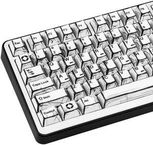 GEKUCAP PBT White Keycaps 136 Keys Manga Theme Custom Keycap Set, Cherry Profile Dye-Sublimation Key caps for 61/64/68/84/87/100/104/108 Cherry Gateron MX Switches Mechanical Keyboard